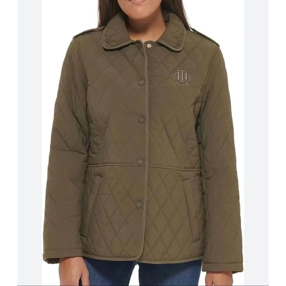 Tommy Hilfiger Quilted Button Up Jacket Green Size Large